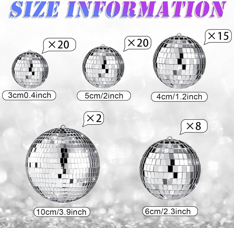 Hoolerry 65 Pcs Disco Balls Decoration Mirror Disco Ball Ornament for Xmas Tree Assorted Size Hanging Silver Balls for 2026 New Year Party Wedding Dance Ballroom Stage Props(4/2.4/2/ 1.6/1.2 in) - Image 3